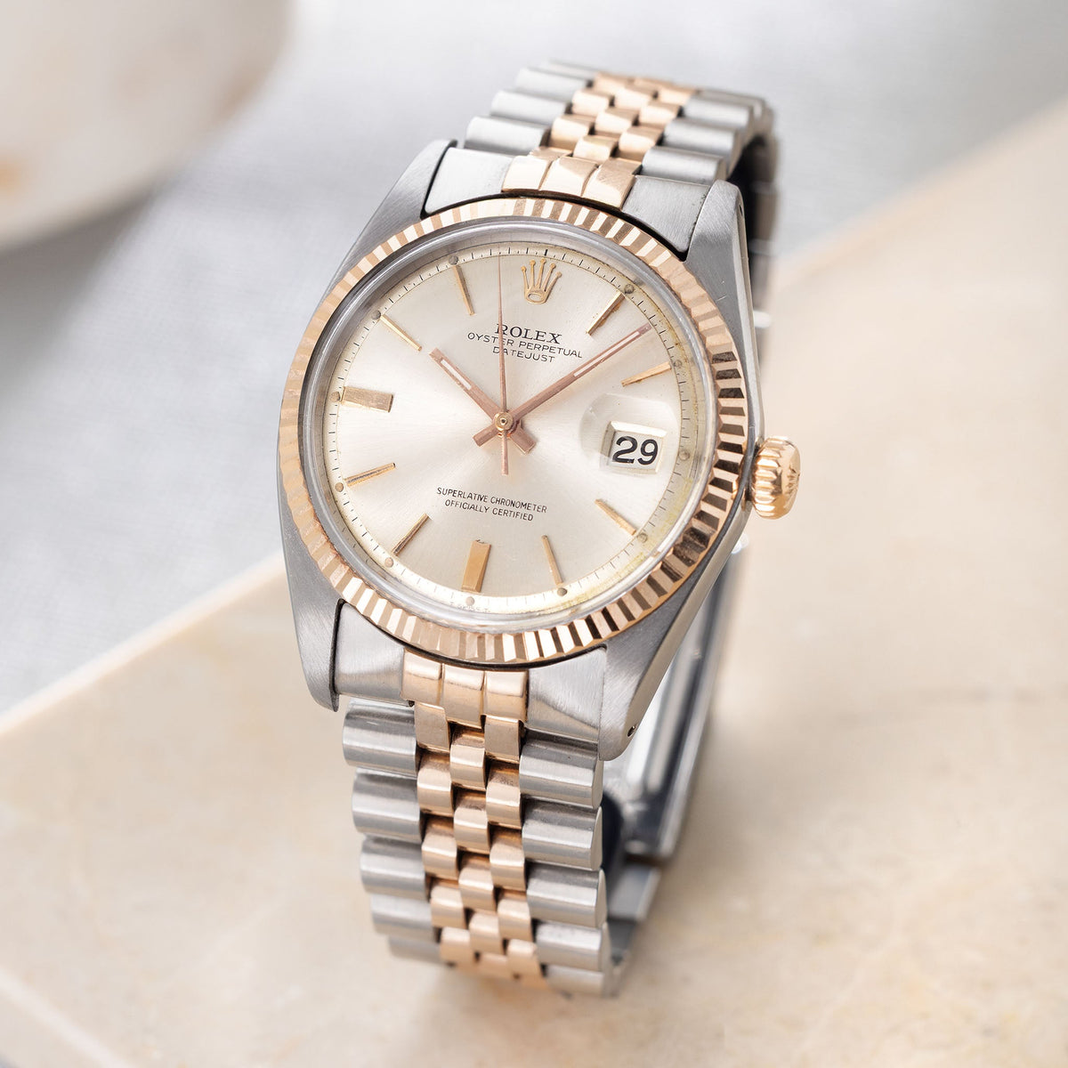 Rolex Datejust 1601 in Steel and Rose Gold Silver Dial