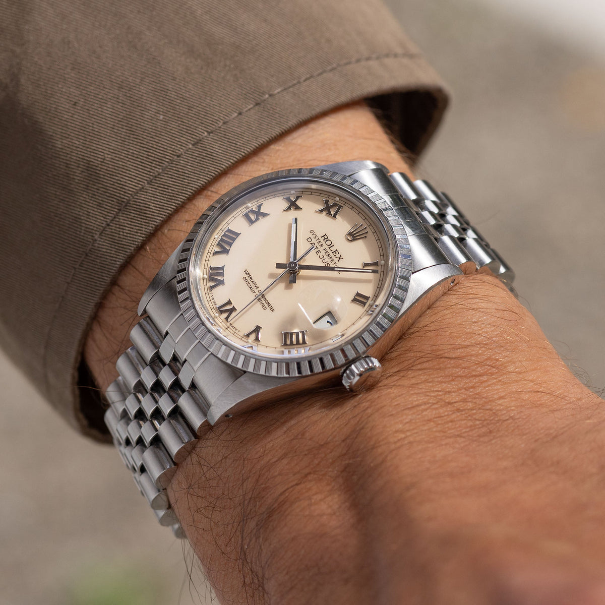 Rolex Datejust Cream dial With Applied  Roman numerals box and paper set ref 16030