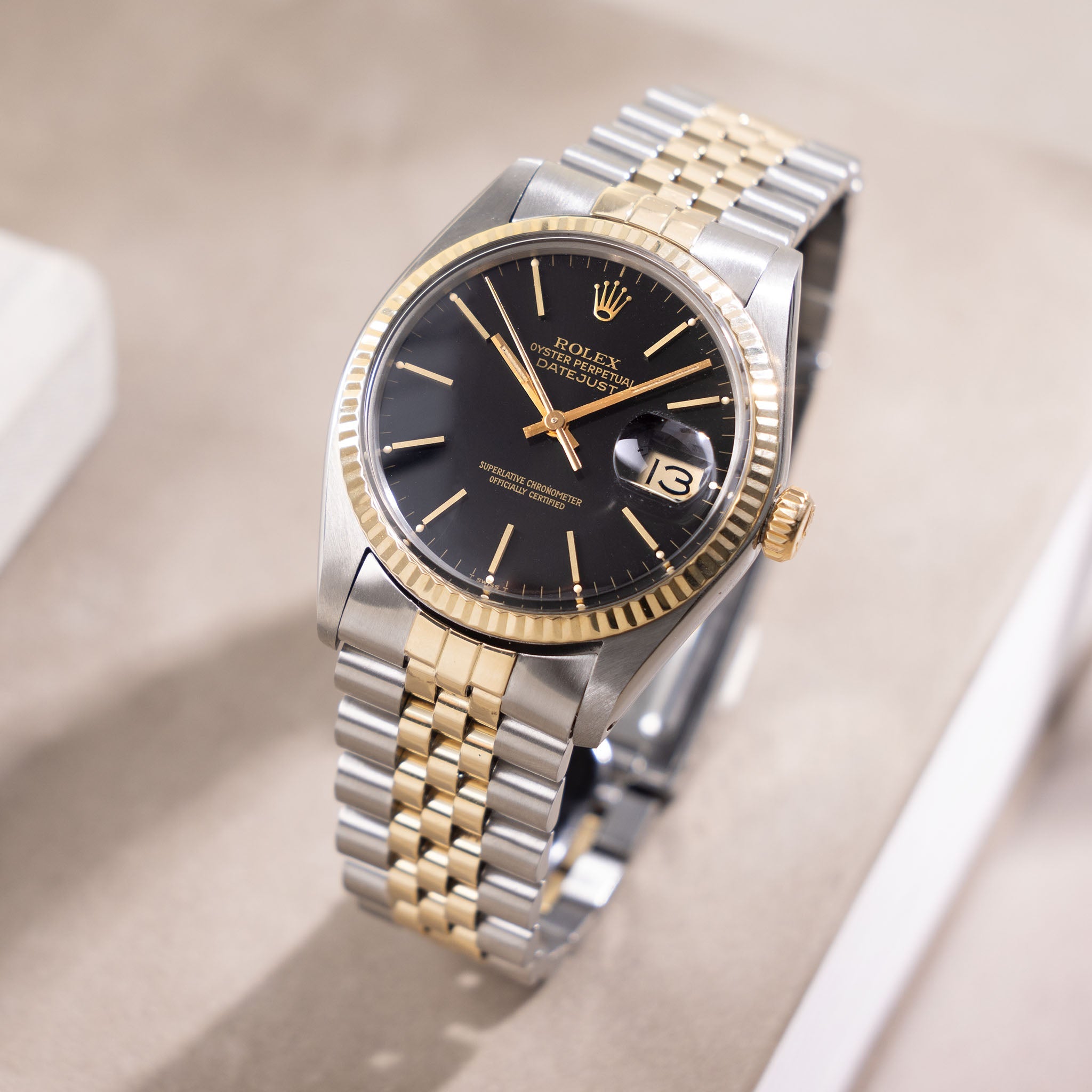 Rolex Datejust black dial steel and gold ref 16013 