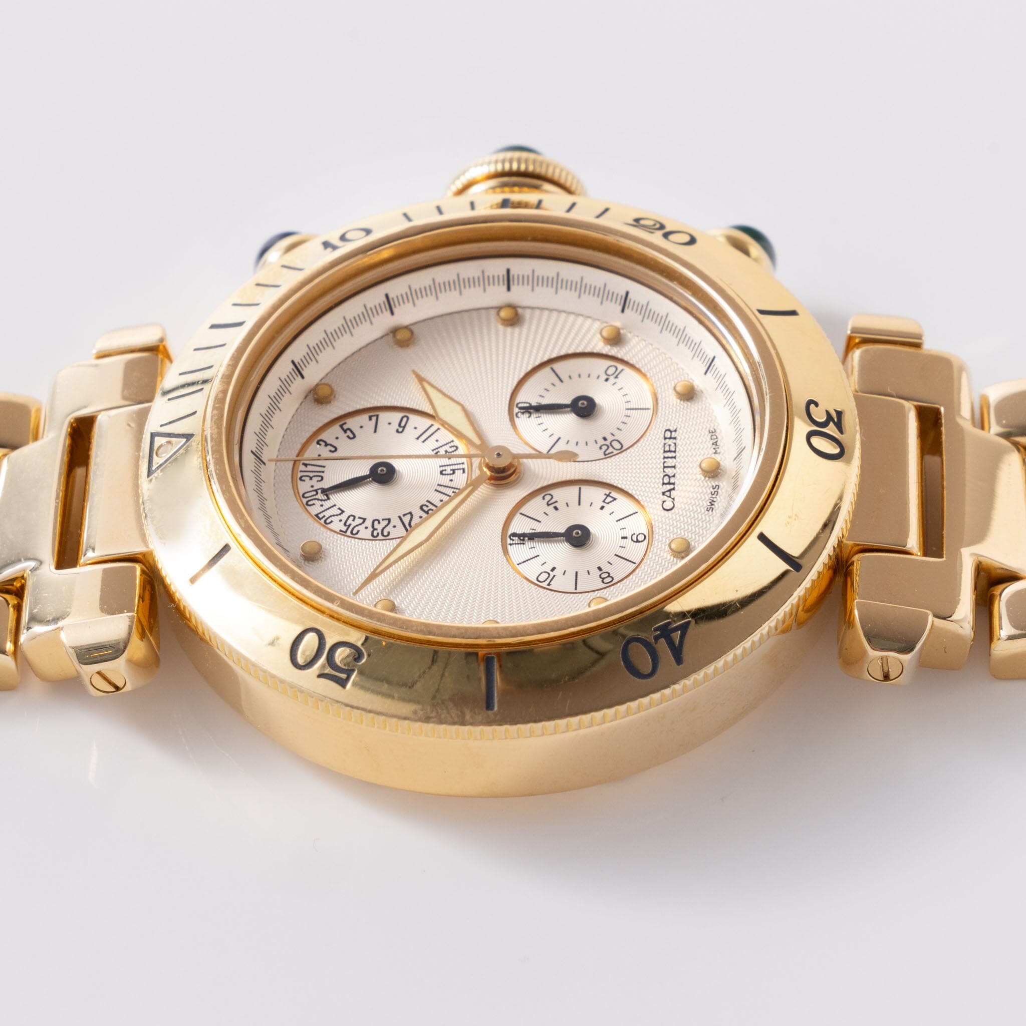 Cartier Pasha Chronograph in 18kt Gold Box and Service Invoice ref 135