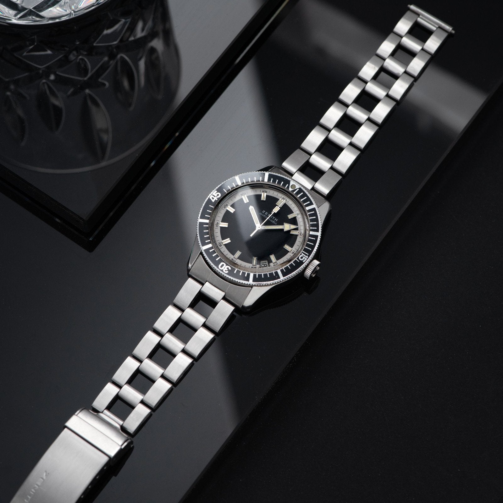 Zenith Diver Black Dial  ref A3630 on Gay Freres Ladder Bracelet