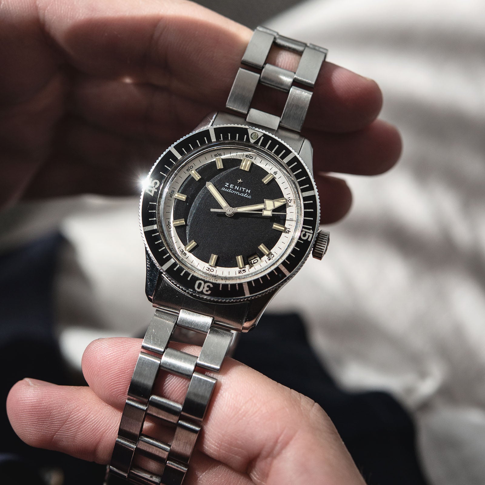 Zenith Diver Black Dial  ref A3630 on Gay Freres Ladder Bracelet
