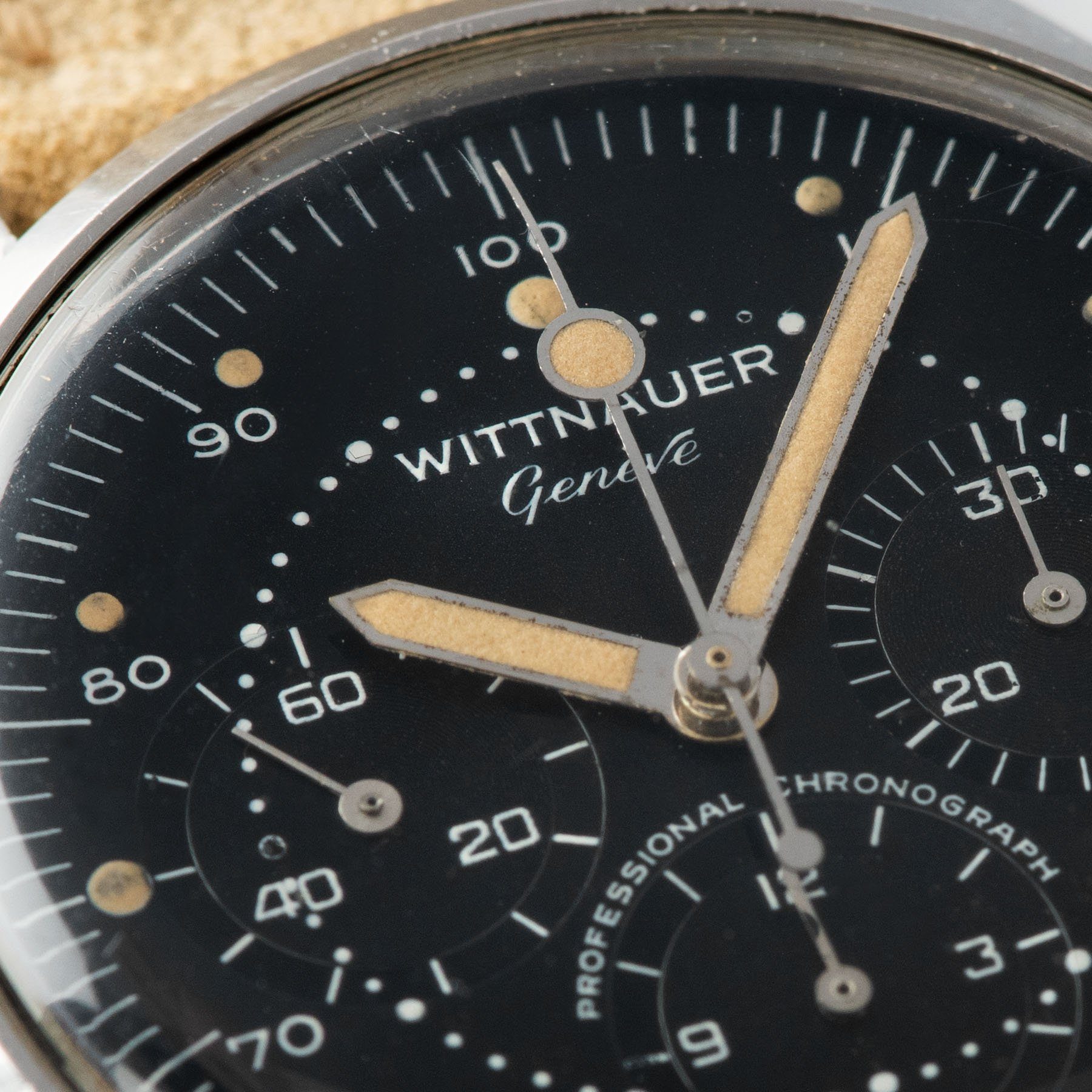 Wittnauer 242T Matte black Dial Steel Chronograph with Cool lollipop stopwatch hand