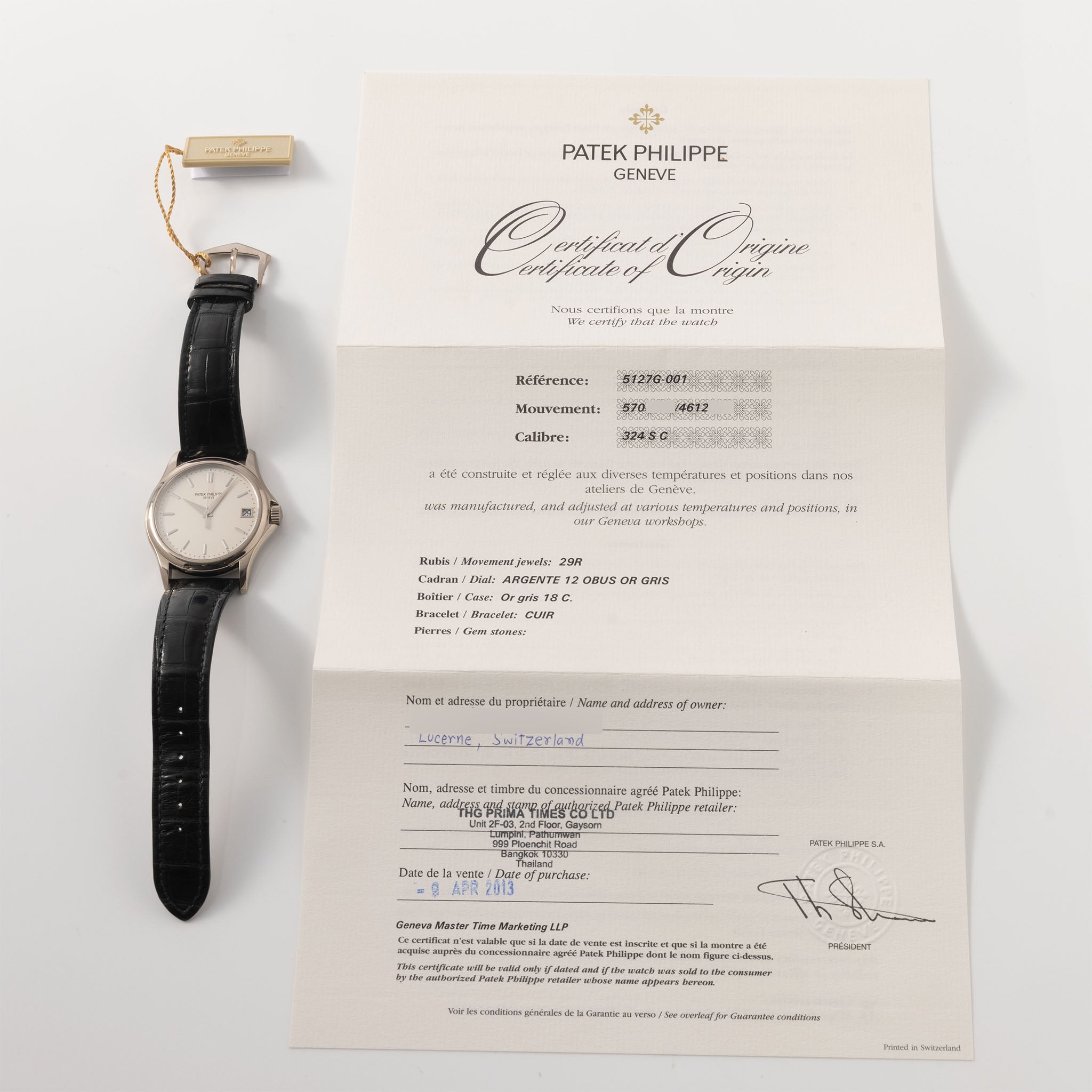 Patek Philippe Calatrava "Grand Taile" White gold Box and Papers Ref 5127G