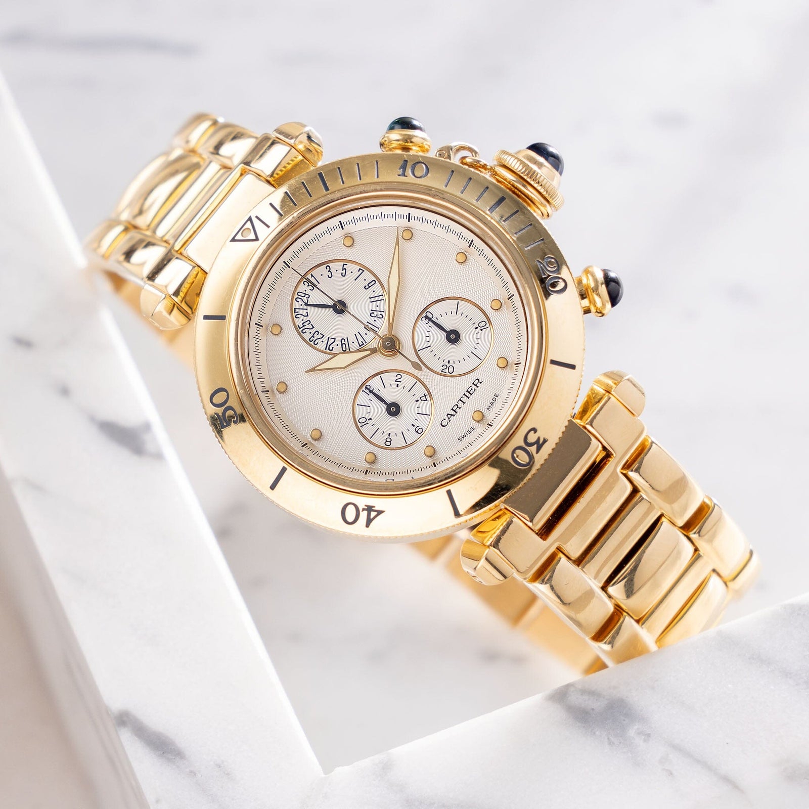 Cartier Pasha Chronograph in 18kt Gold Box and Service Invoice ref 135