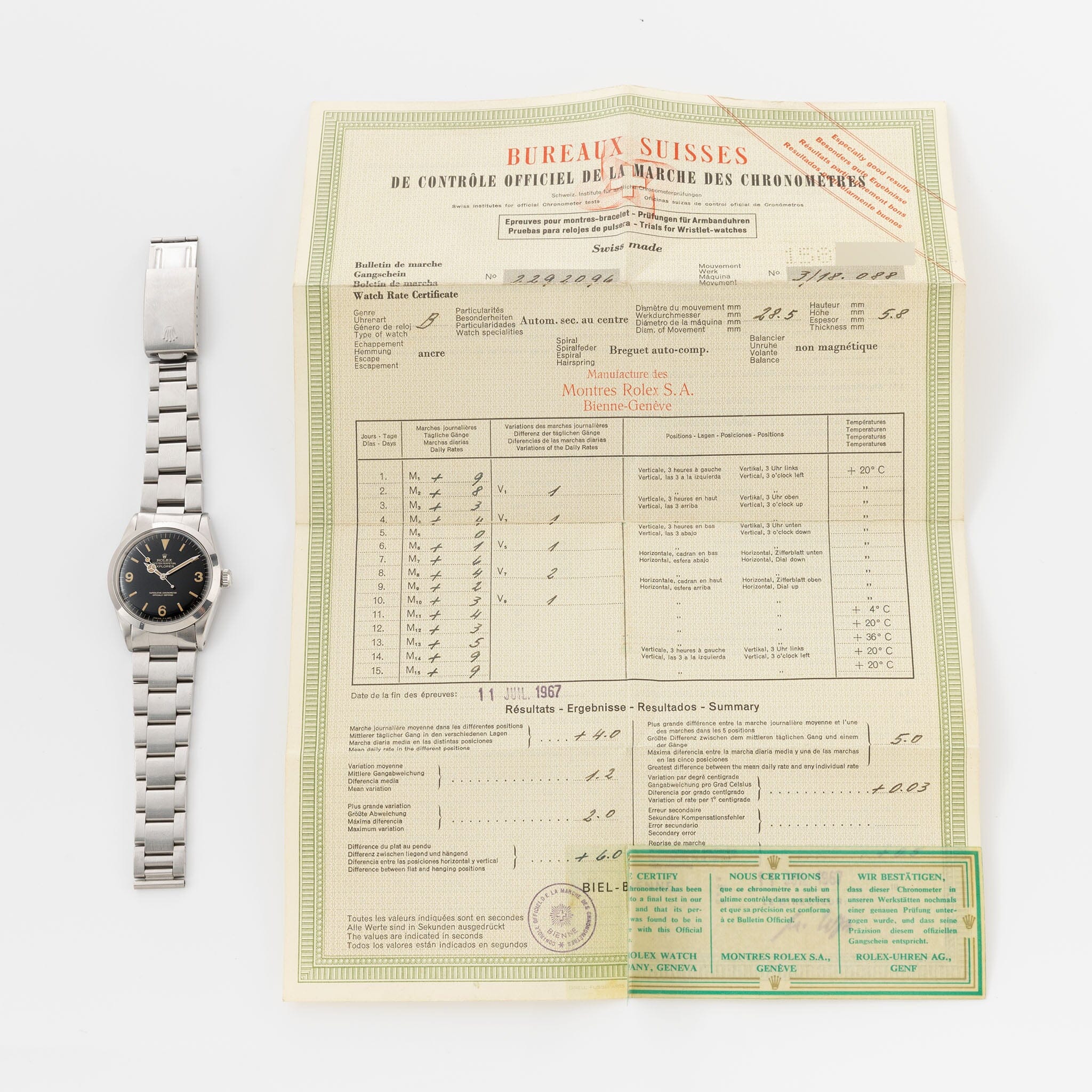 Rolex Explorer 1016 Gilt Dial with Chronometer Papers