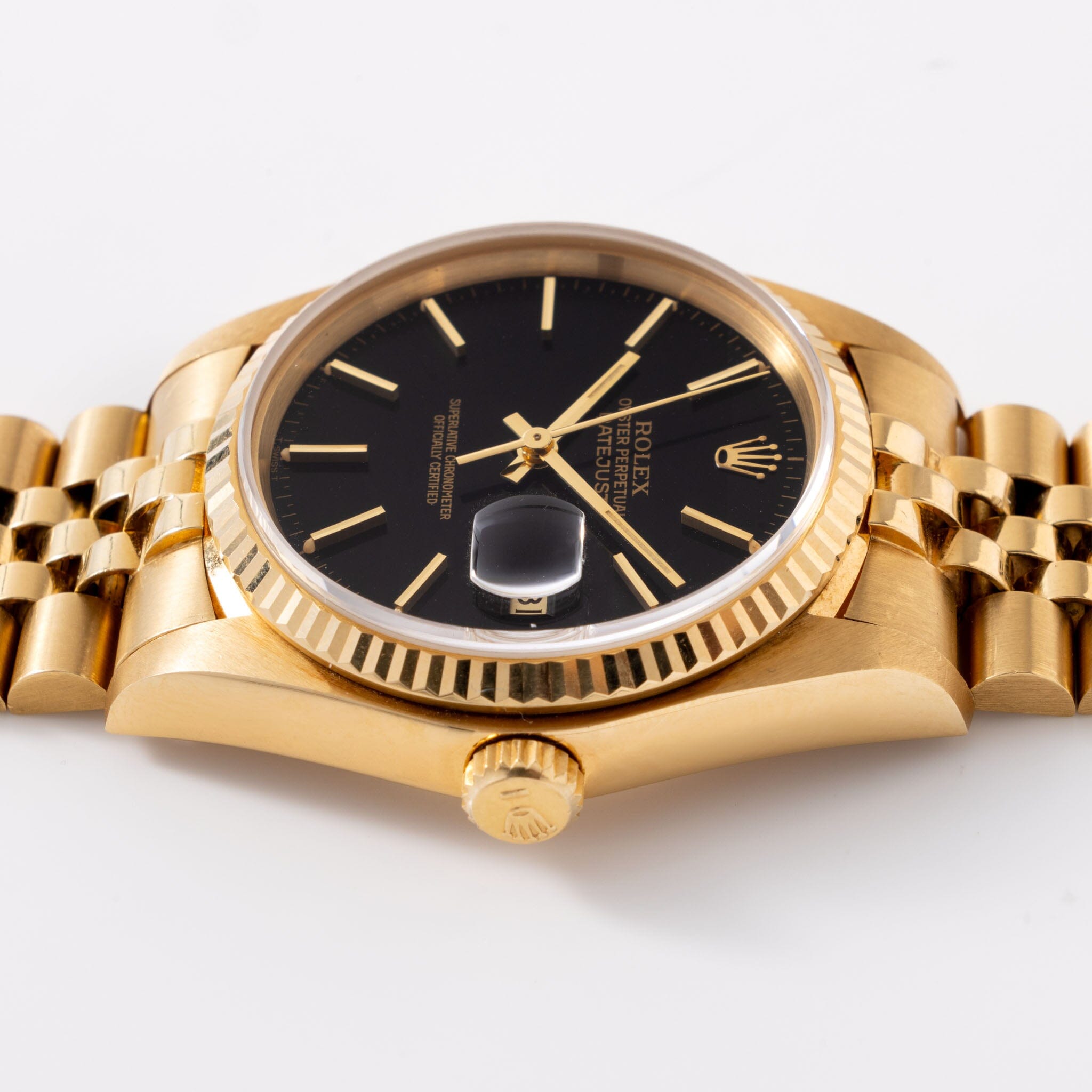 Rolex Datejust Yellow Gold Black Glossy Dial Ref 16018 