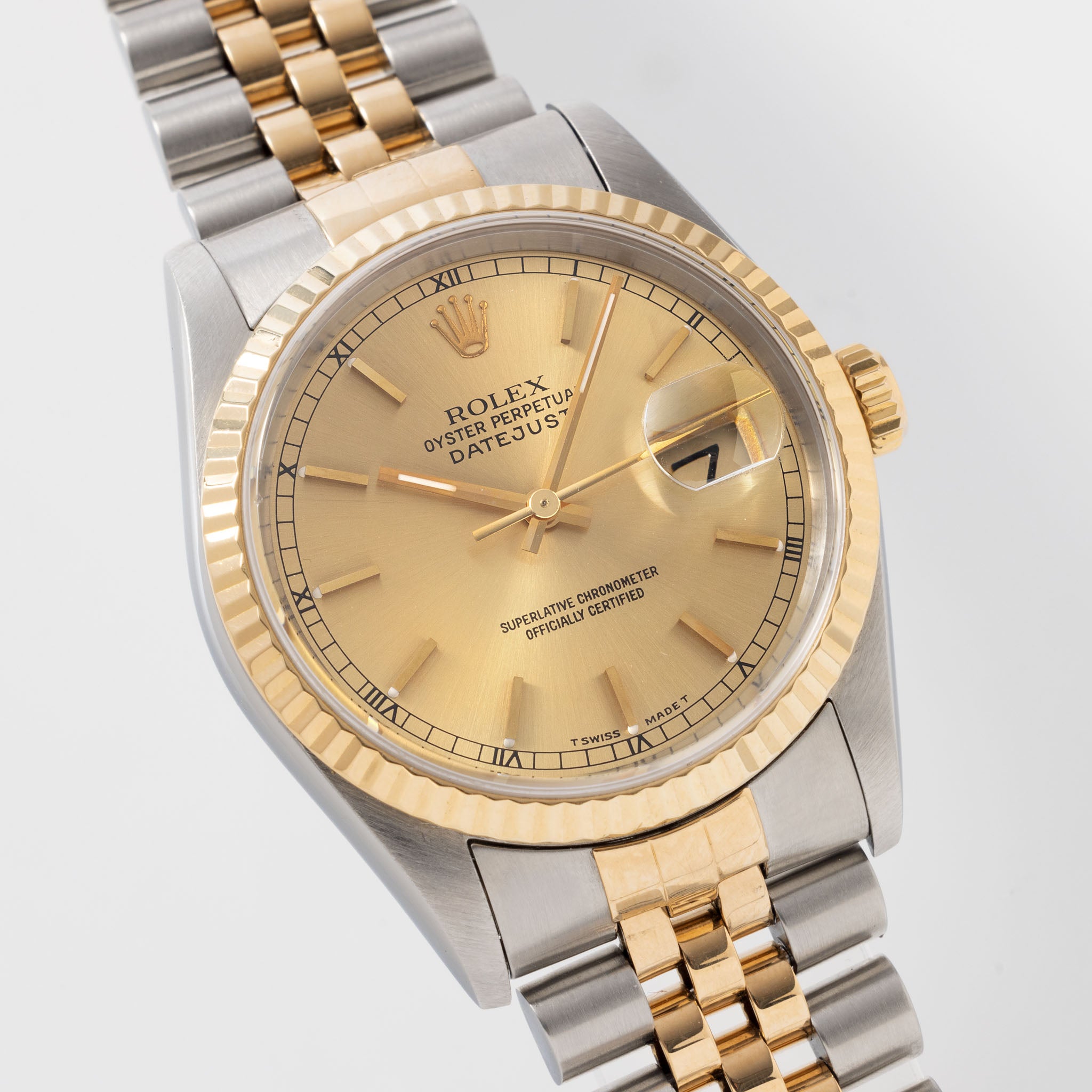 Rolex Datejust Steel and Gold Champagne Dial Box and Papers Ref 16233