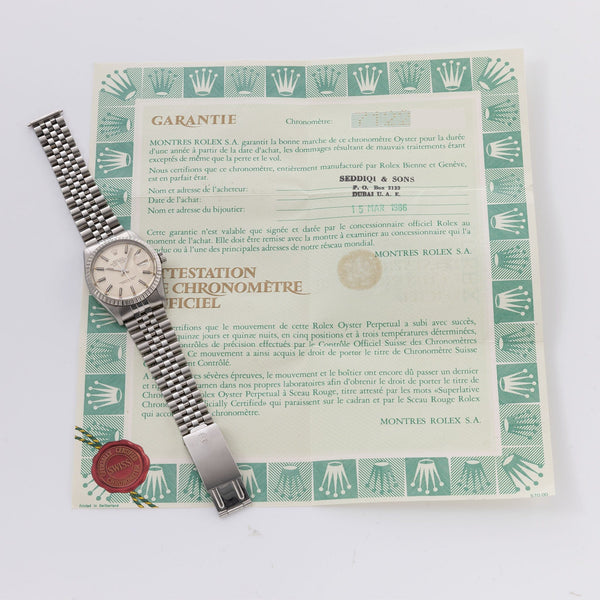 Rolex Datejust 16030 Patina Silver Dial Guarantee Paper