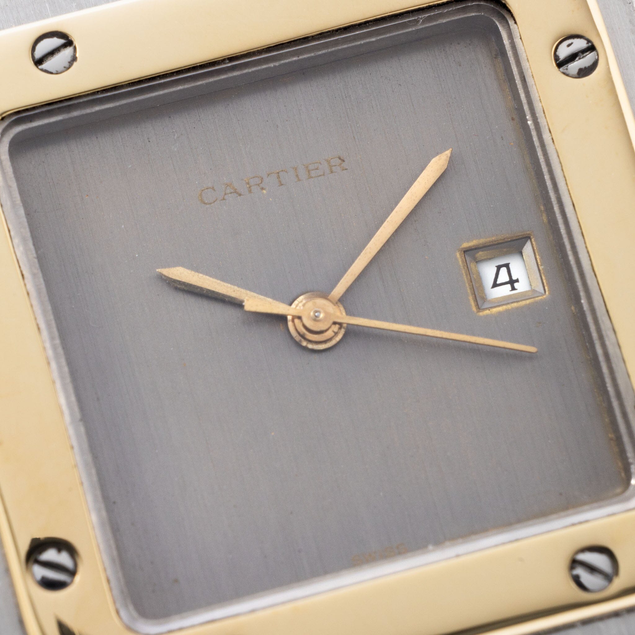 Cartier Santos Carr e Slate Grey Dial Ref 2961 Godron bracelet