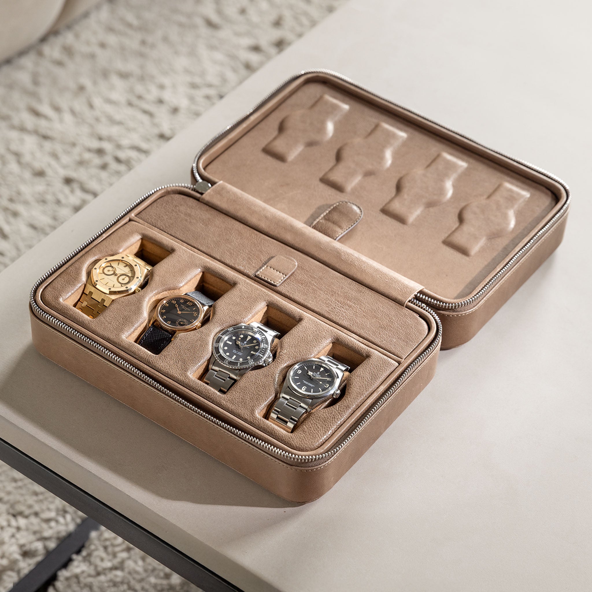 Soft Brown Luxury Leather Watch Box by JPM