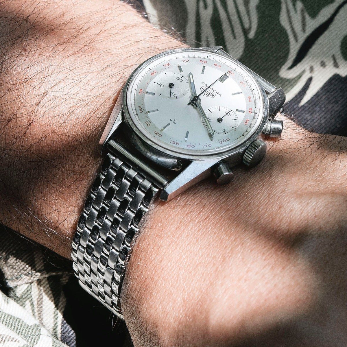 Heuer Beads Of Rice Straight End Link Steel Watch Bracelet