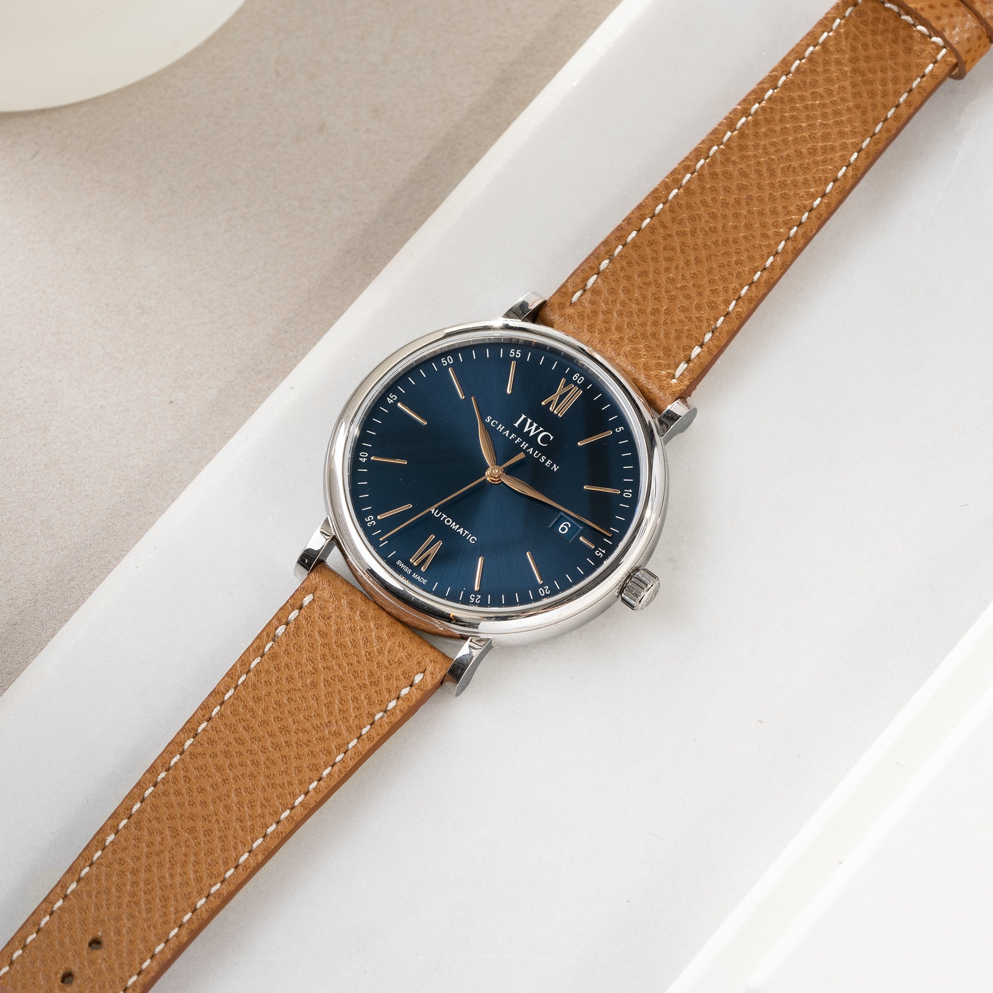 Strap for IWC Portofino - Marston Calf Cognac Brown Leather