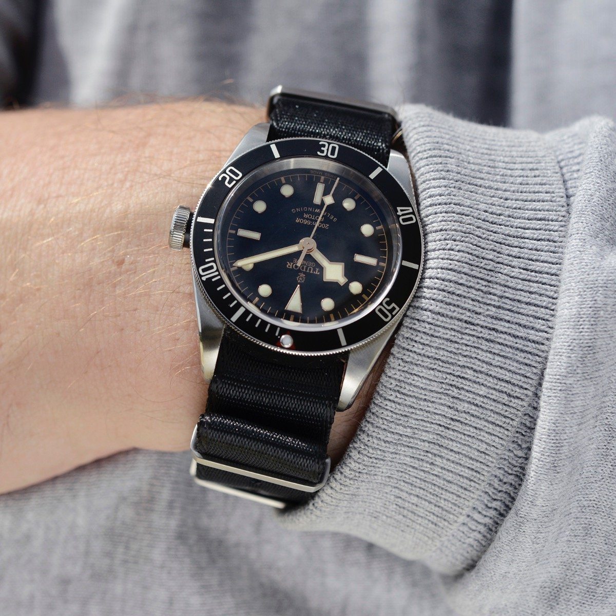 Tudor Deluxe Nylon Single Pass Watch Strap Pure Black