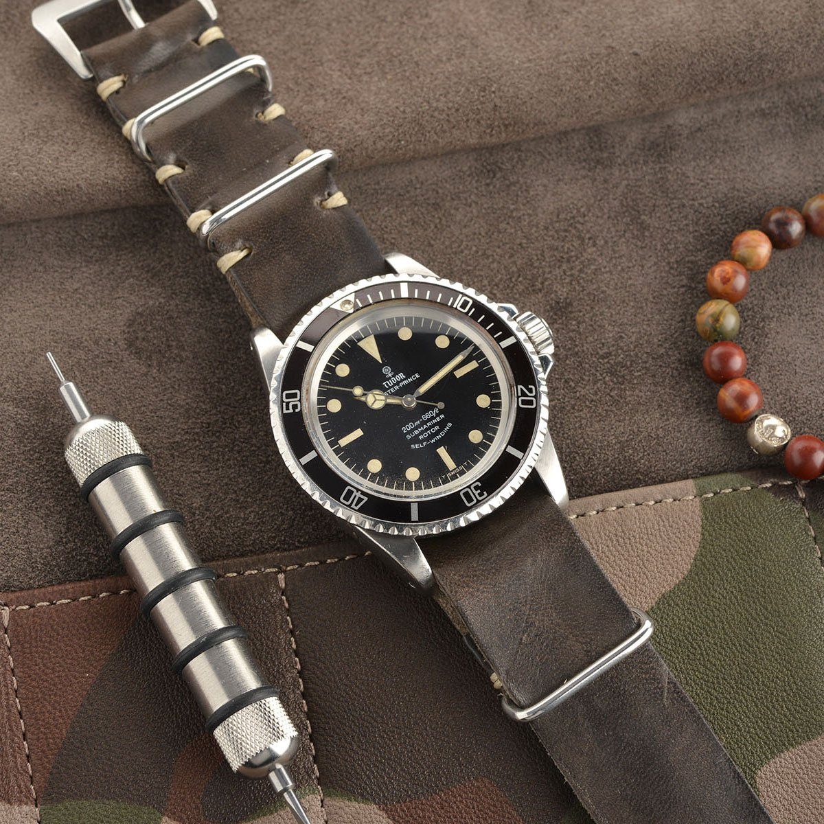 Tudor Piombo Grey Single Pass Leather Watch Strap