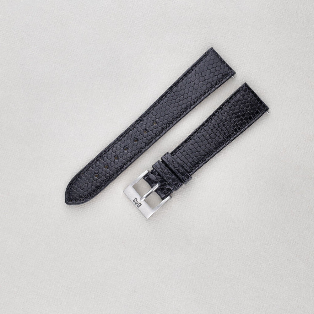 Sample Sale - Brilliant Black Lizard Leather Watch Strap - 19mm