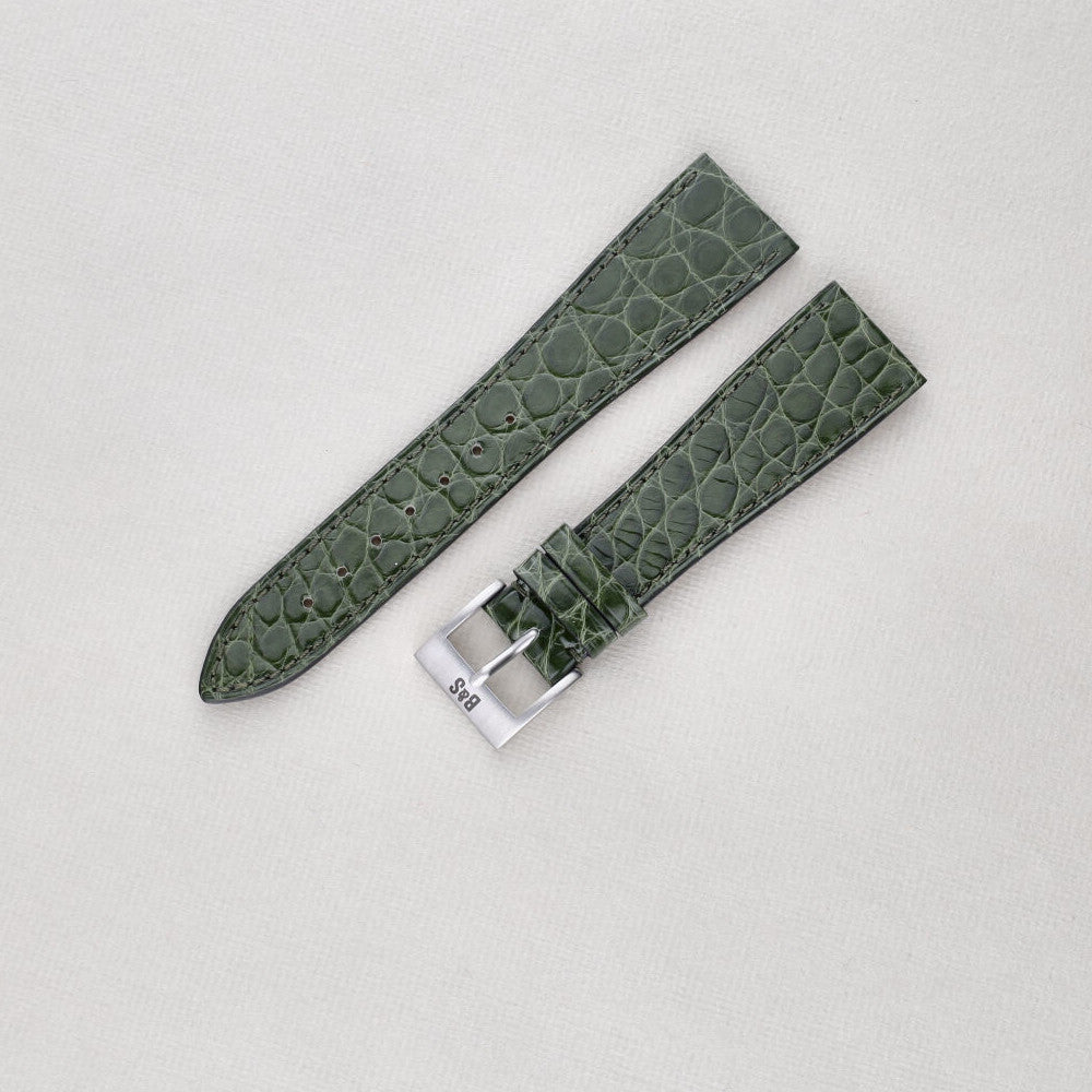 Sample Sale - Premium Alligator Brilliant Olive Leather Watch Strap - 21mm