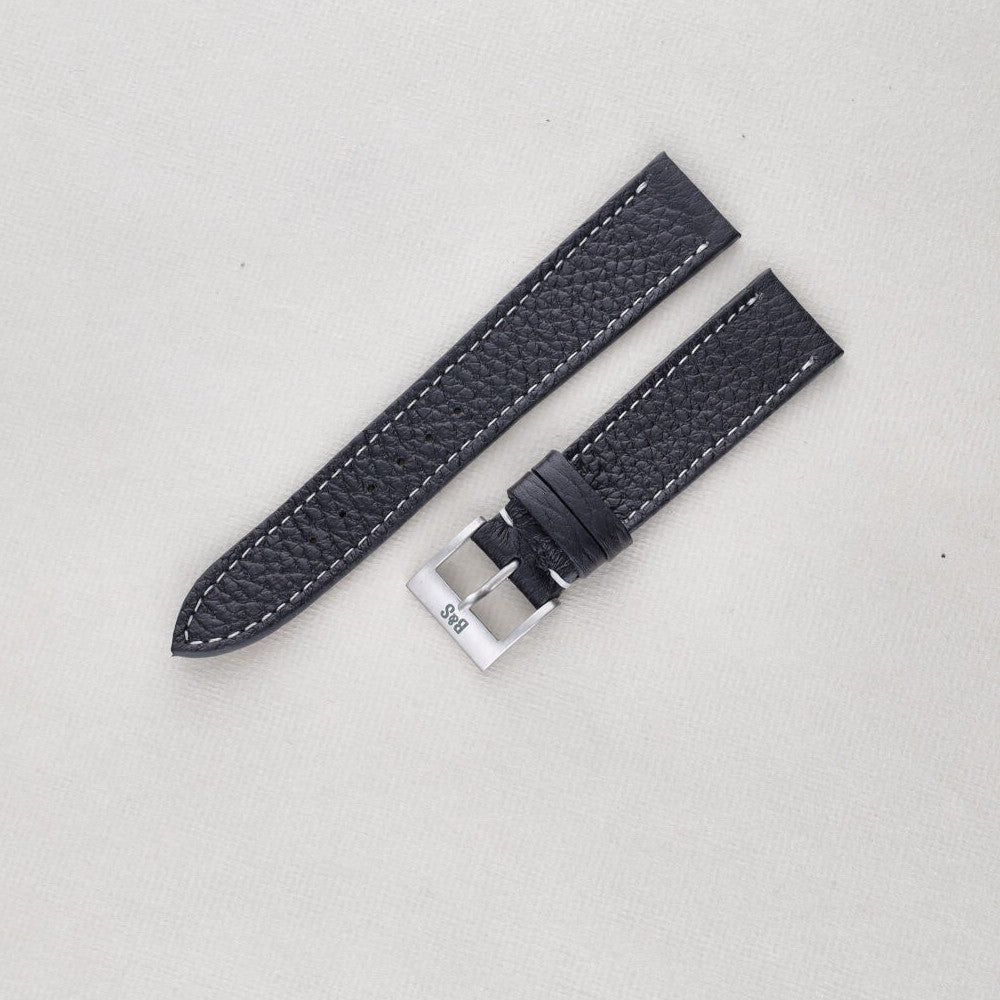 Sample Sale - Rich Black Creme Stitch Leather Watch Strap - 19mm