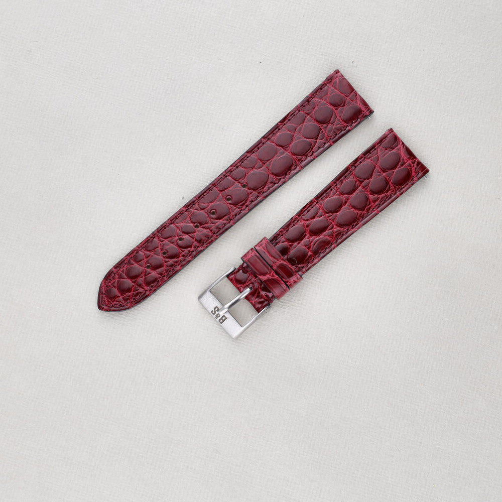 Sample Sale - Brilliant Bordeaux Alligator Leather Watch Strap - 19mm