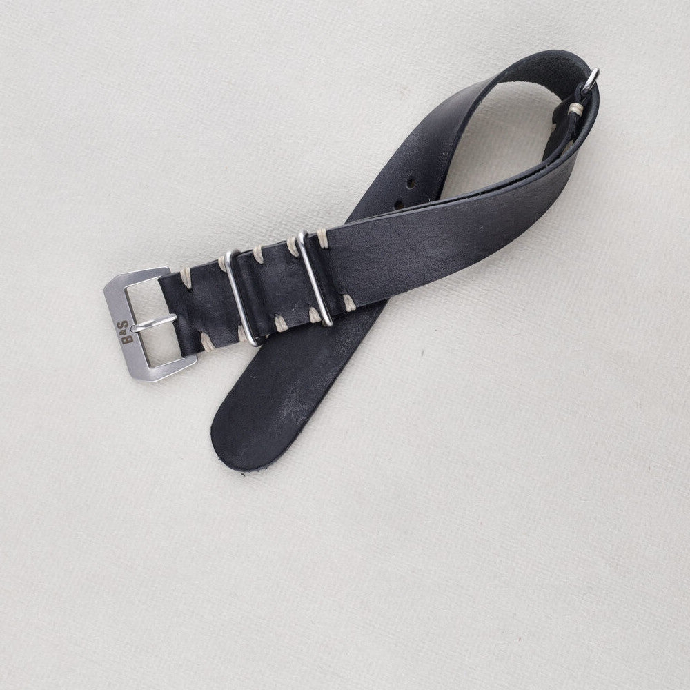 Sample Sale - Black Single Pass Leather Watch Strap - 20mm