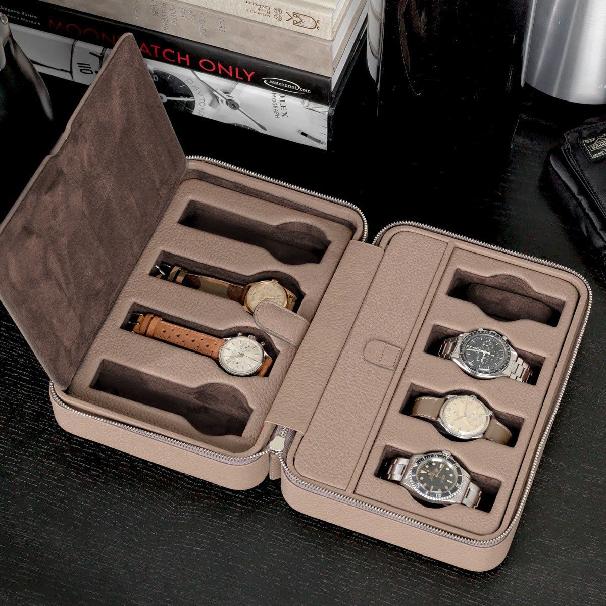 Taupe Luxury Leather Watch Box by JPM