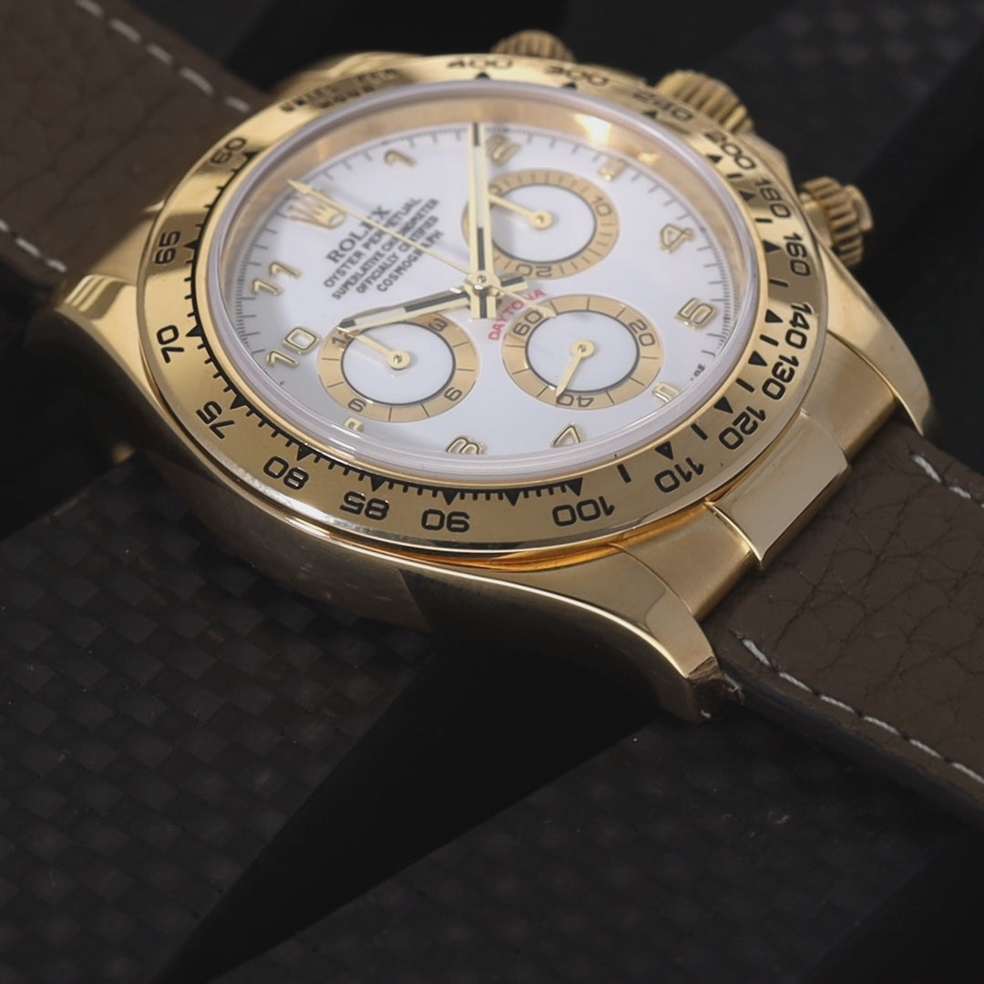 Rolex Daytona 116518 Yellow Gold Rare White Porcelain Dial with Papers