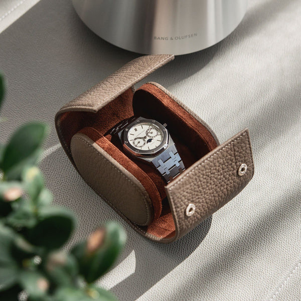 Oval Single Watch Taupe Leather Watch Tube