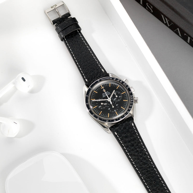 Omega Speedmaster Rich Black Creme Stitch Leather Watch Strap