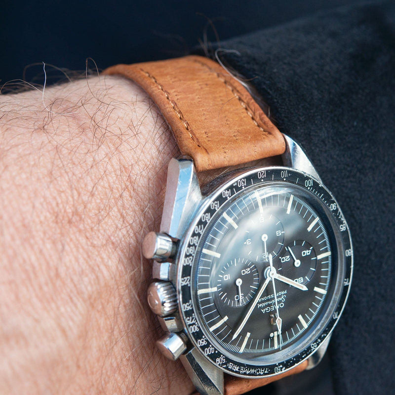 B&S Peccary Brown Heritage Leather Watch Strap on an Omega Speedmaster Professional