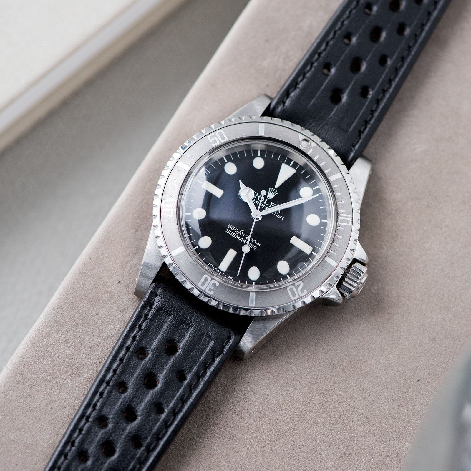 B&S Racing Black Speedy Leather Watch Strap on a Rolex 5513 submariner