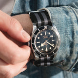 Tudor Black Bay Deluxe Nylon Nato Watch Strap Black Two Stripes Grey