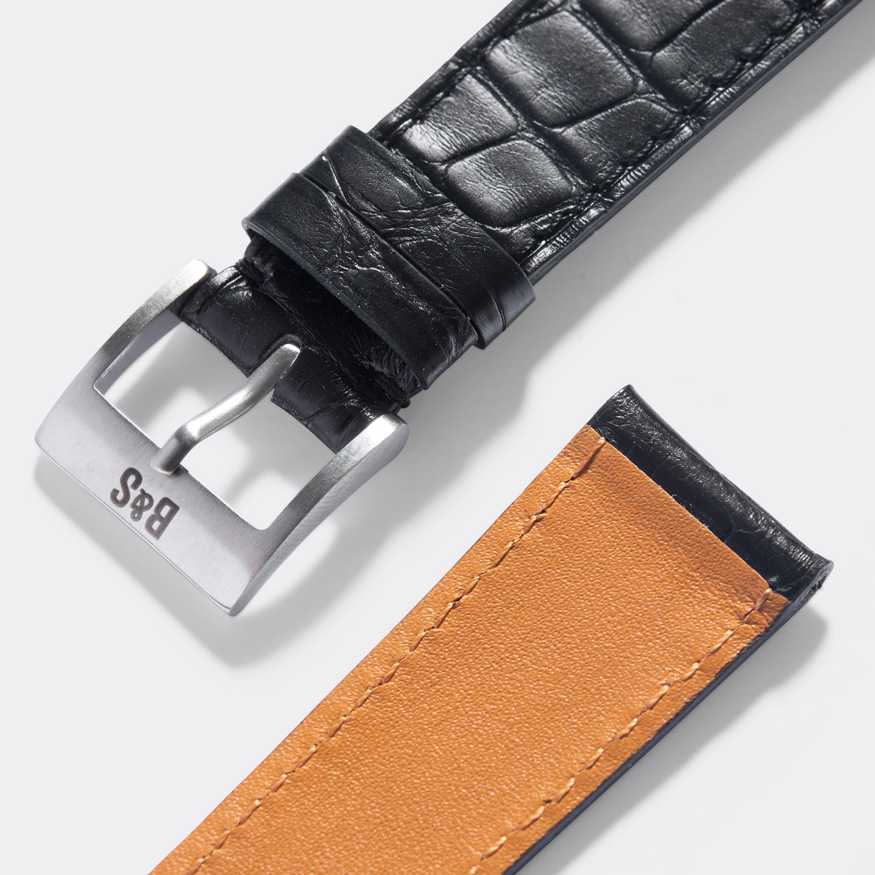 Black Croco Slim Leather Watch Strap