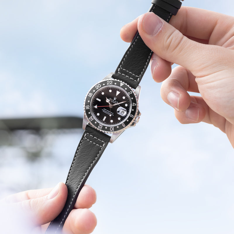 Black Aviator Leather Watch Strap - Change It