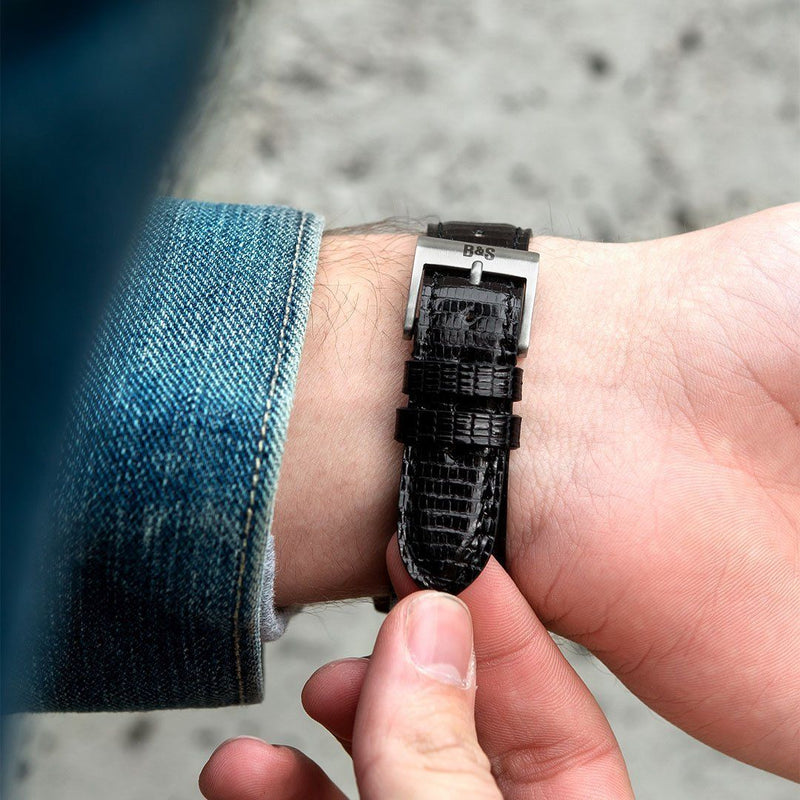 Brilliant Black Lizard Leather Watch Strap