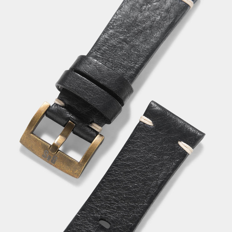 Bronze Perfect Match Black Leather Watch Strap