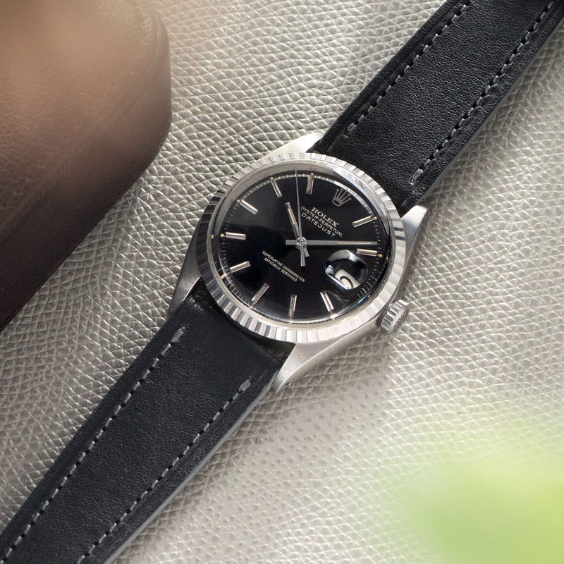 Café Noir Black Leather Watch Strap Rolex Datejust 1603, 1601, 1600