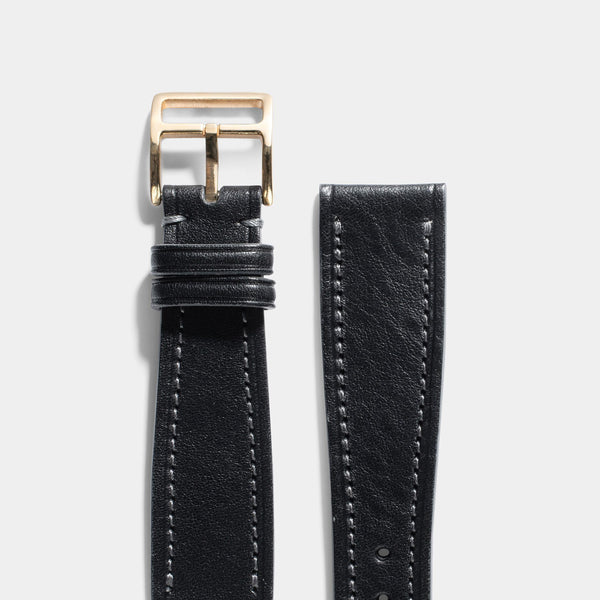 Café Noir Black Leather Watch Strap - Gold buckle