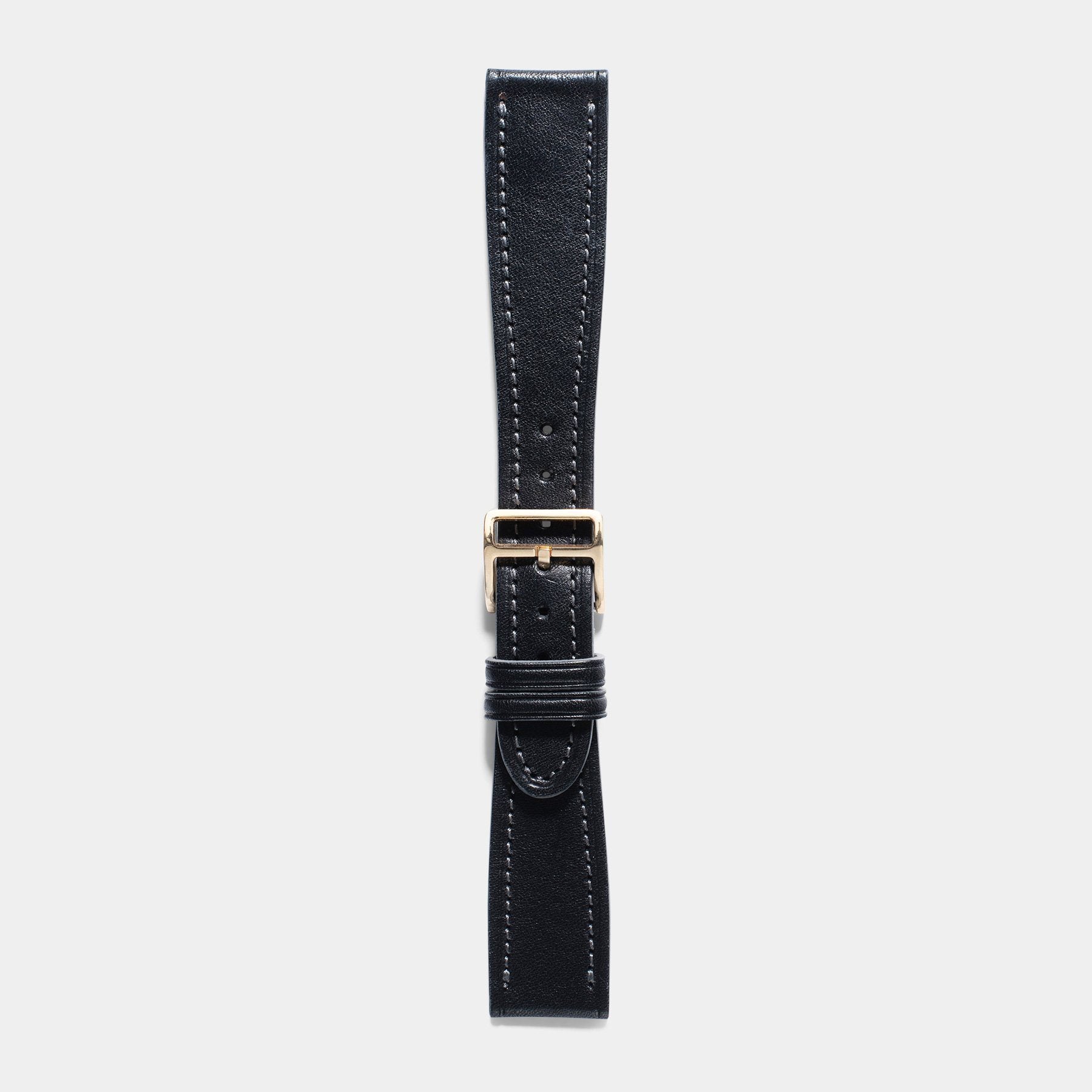 Black Leather Strap with Black Stitching and Gold-tone Buckle 20mm / Black / Leather