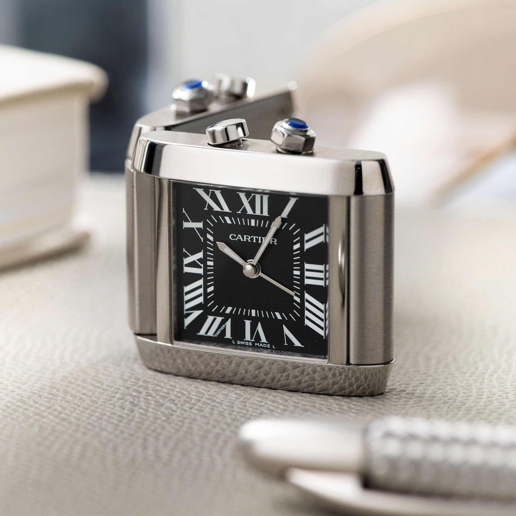 Cartier Tank Francaise 2945 Dual Time Desk Clock