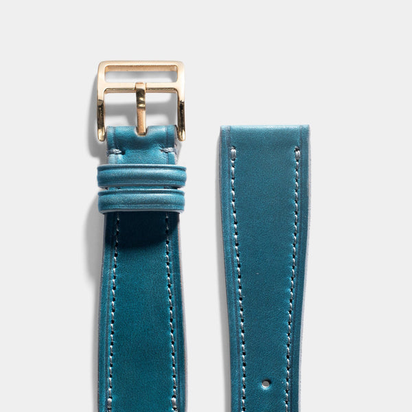Château de Cassis Blue Horween Leather Watch Strap - Gold buckle