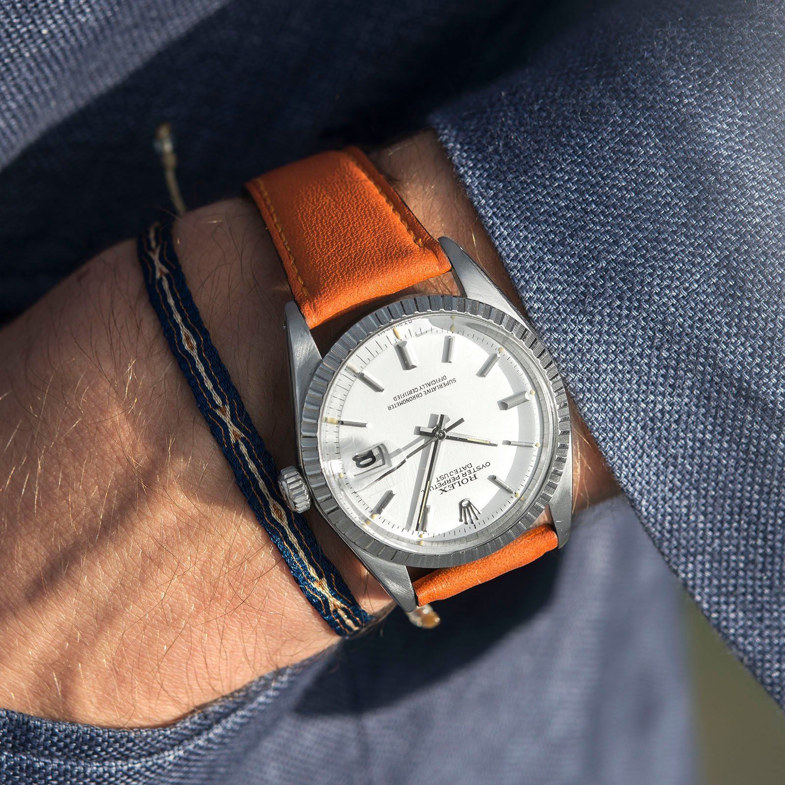 City Orange Leather Watch Strap Rolex Datejust White 1603