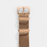 Deluxe Nylon Nato Watch Strap Coyote Brown - Rose Gold Brushed