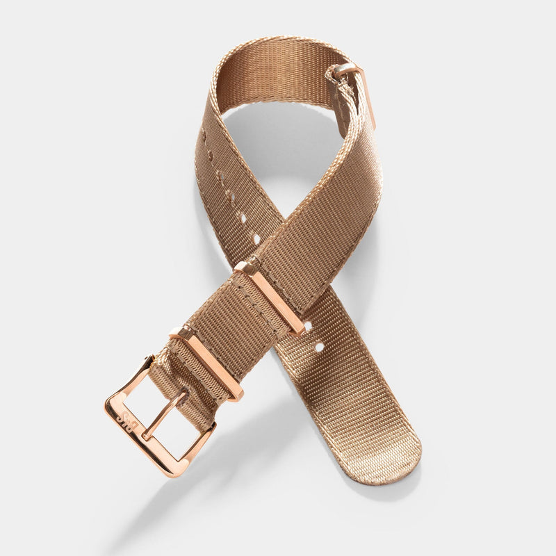 Deluxe Nylon Nato Watch Strap Coyote Brown - Rose Gold
