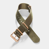 Deluxe Nylon Nato Watch Strap Olive Drab Green - Rose Gold Brushed
