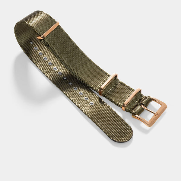 Deluxe Nylon Nato Watch Strap Olive Drab Green - Rose Gold