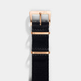 Deluxe Nylon Nato Watch Strap Pure Black - Rose Gold Brushed