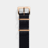 Deluxe Nylon Nato Watch Strap Pure Black - Rose Gold