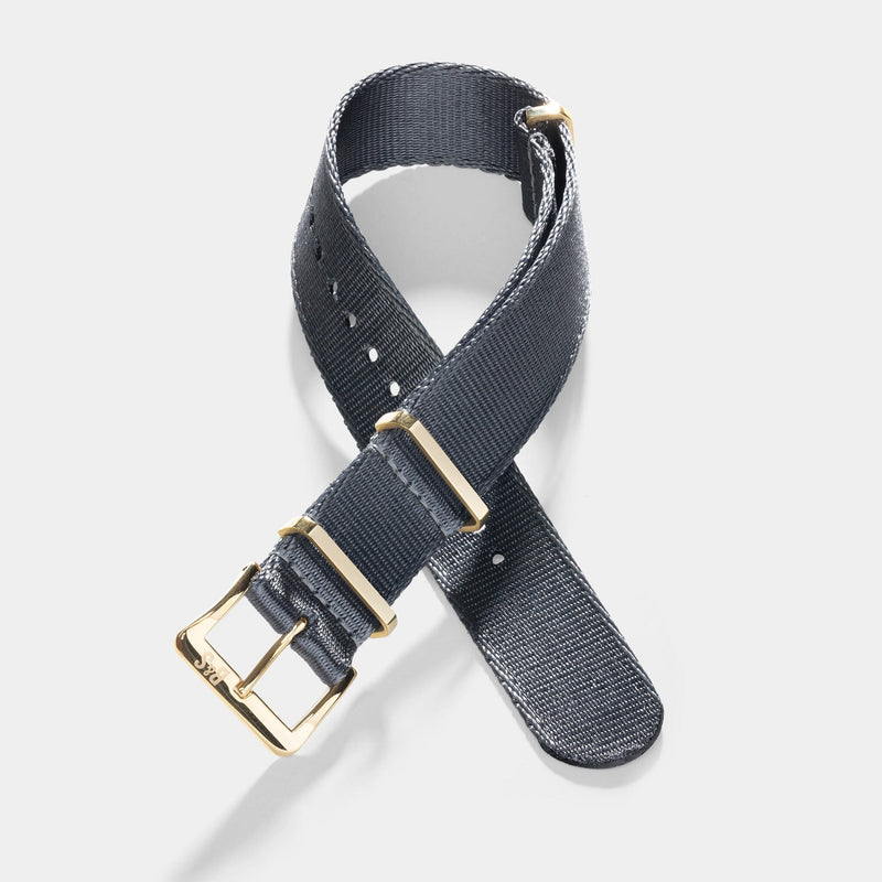 Deluxe Nylon Nato Watch Strap Pure Grey - Gold
