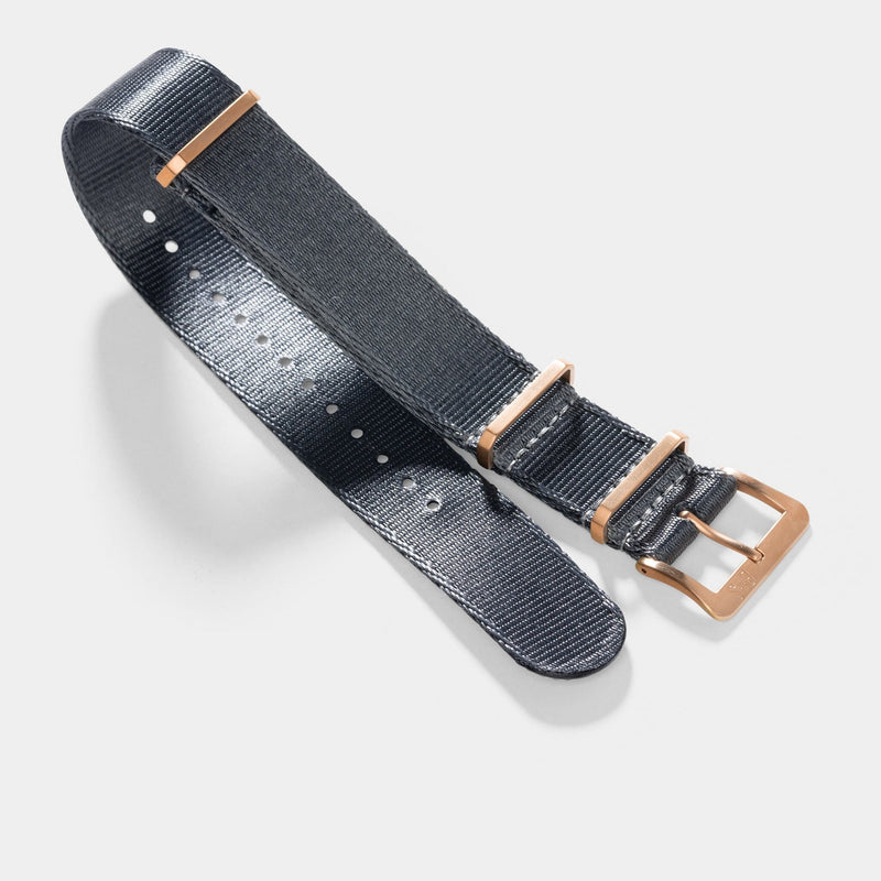 Deluxe Nylon Nato Watch Strap Pure Grey - Rose Gold Brushed
