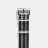 Deluxe Nylon Nato Watch Strap Black Two Stripes Grey